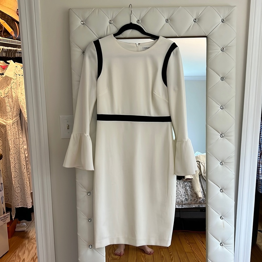 Calvin Klein Black & White Bell Sleeve Dress